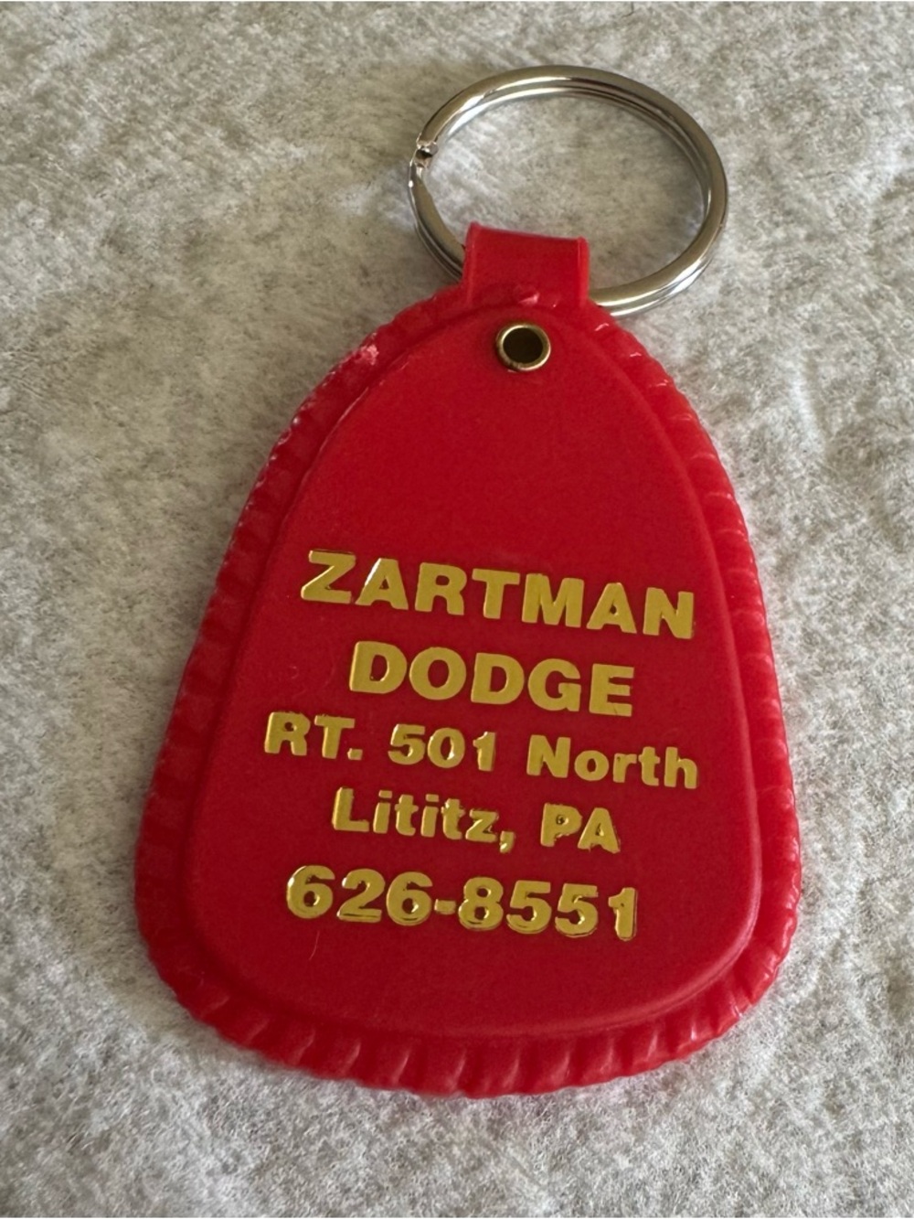 Zartman Dodge Lititz Pennsylvania Vintage Keychain Advertising Red